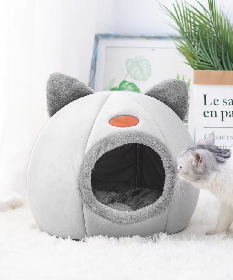 Cat - Shaped Cuddly Bed For Pets - Soft Warming Cat House With Removable Cushion