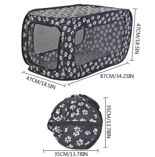 Foldable Fabric Dog Box With Paw Pattern - Portable And Ventilated