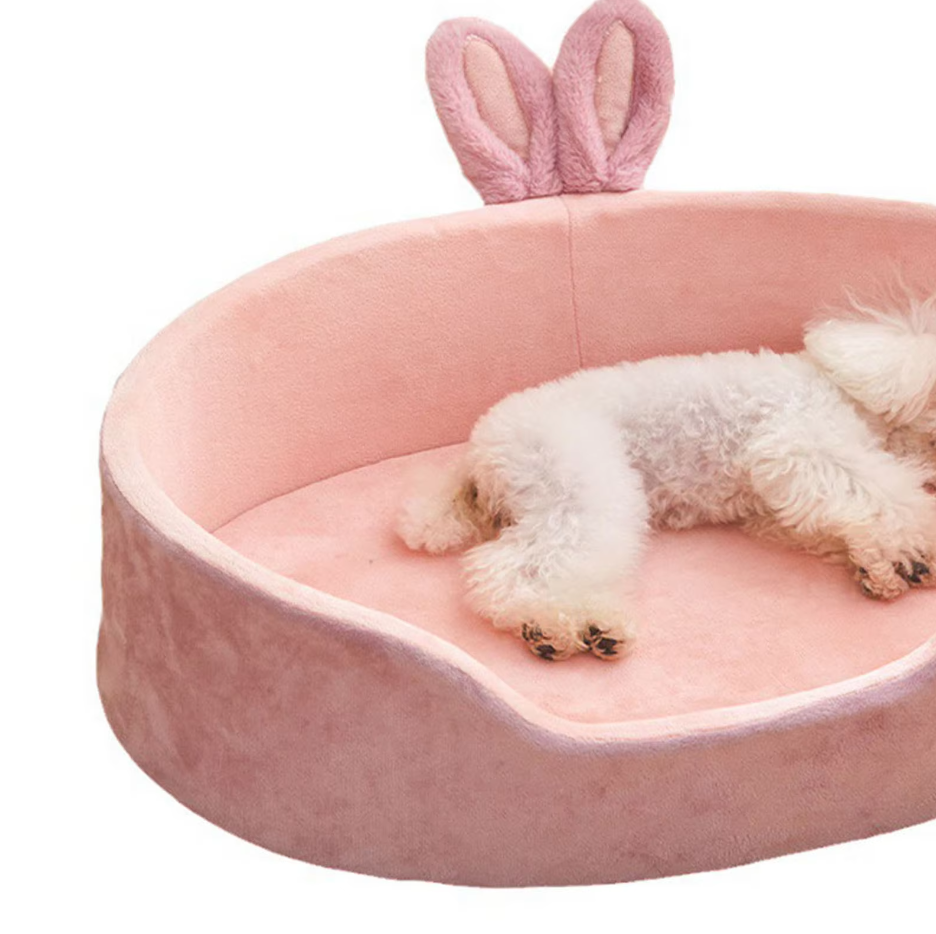 Dog Bed Bunny - Soft Cosy Pet Bed With Ears Flower Decoration
