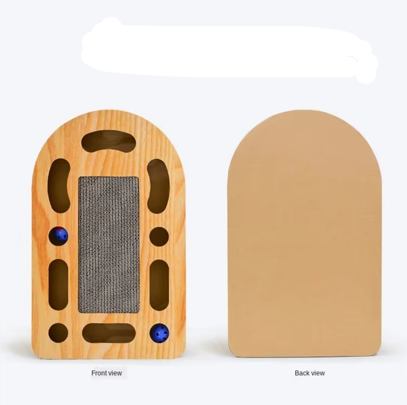 Cat Scratching Board With Toy - Scratching Mat Made Of Corrugated Cardboard And Wooden Frame