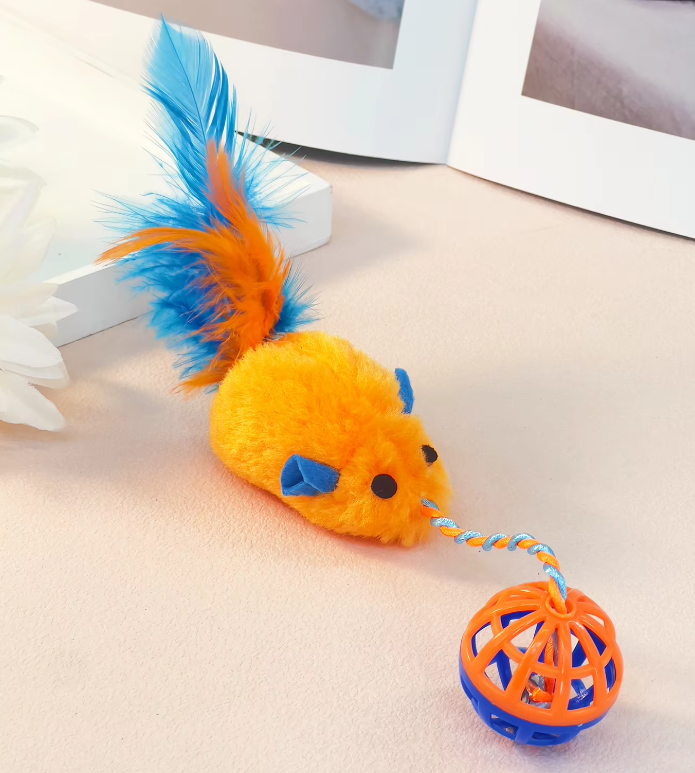 Cat Toy Set - Plush Mice With Feather Balls