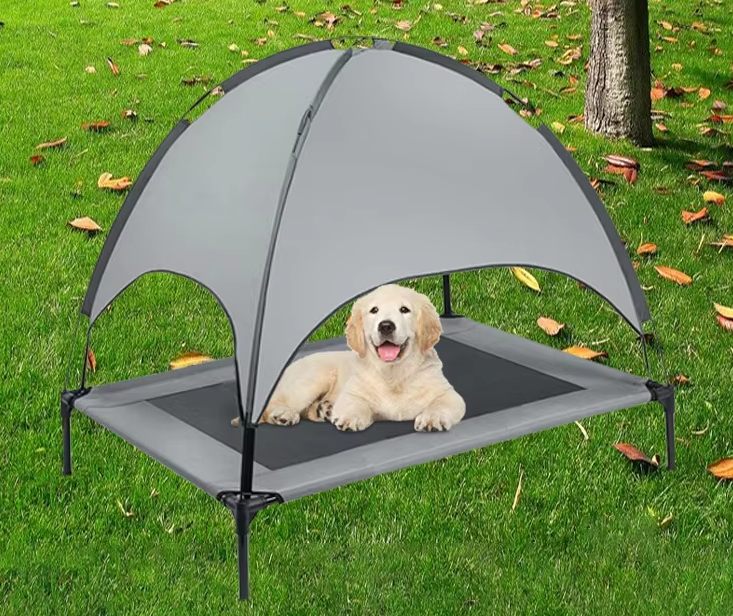 Elevated Dog Bed With Sun Canopy - Breathable Outdoor Lounger For Dogs