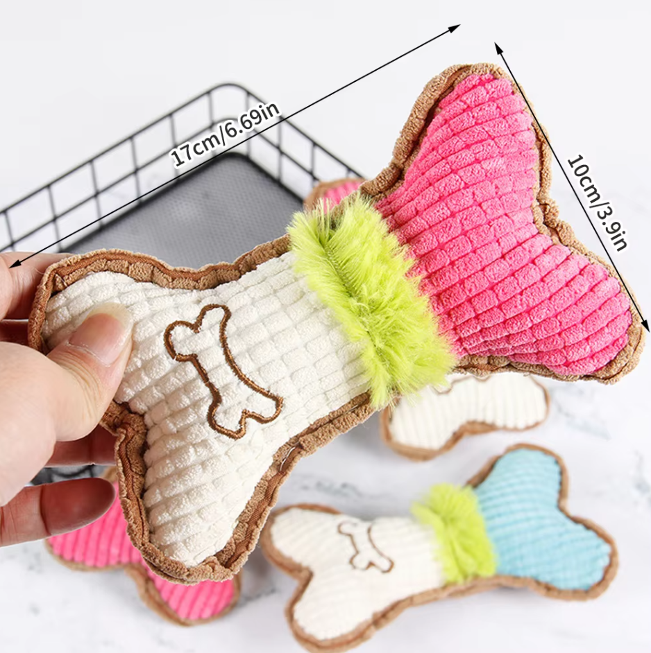 Soft Squeaker Dog Toy - Robust Chew Cushion In Bone Shape