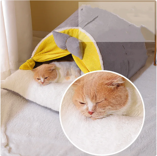 Cat House in Arch Design with Bow for Cosy Retreats