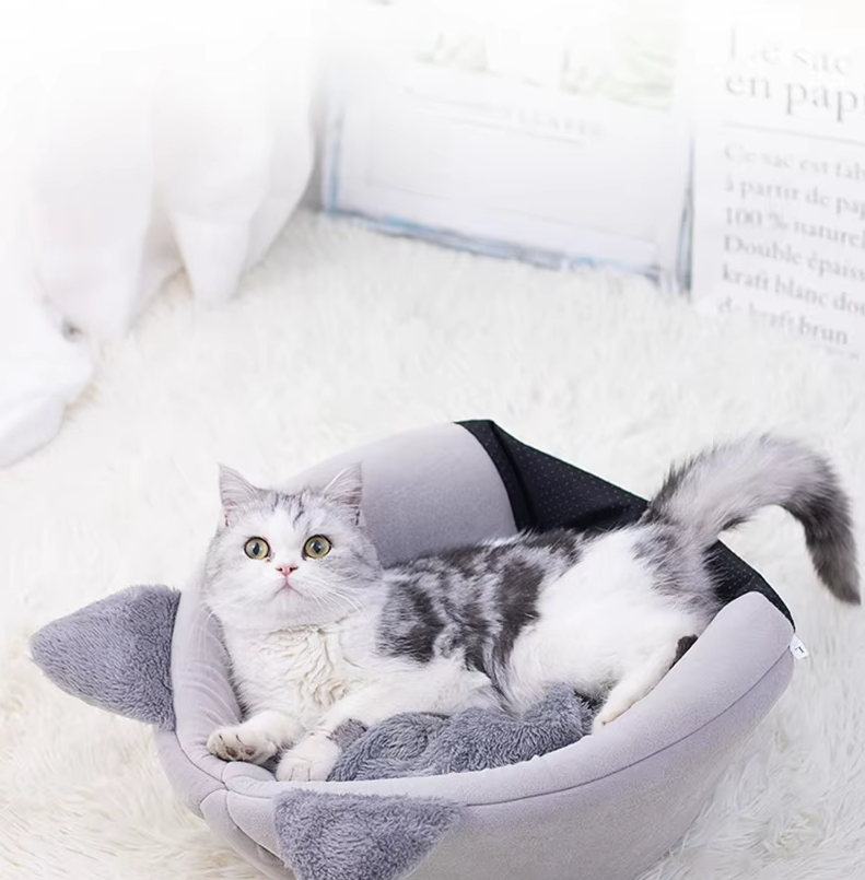 Cat - Shaped Cuddly Bed For Pets - Soft Warming Cat House With Removable Cushion