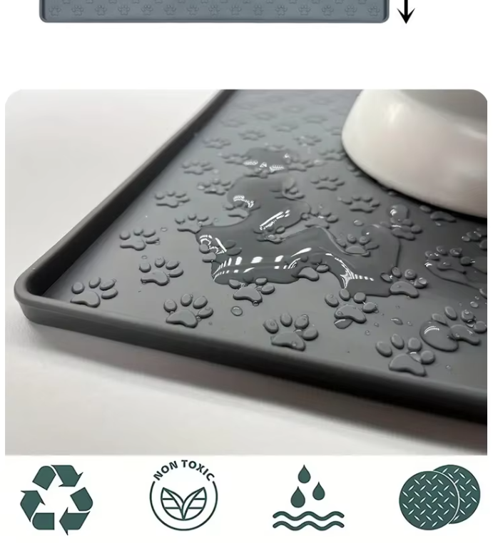 Feeding Mat With Stainless Steel Bowls For Pets
