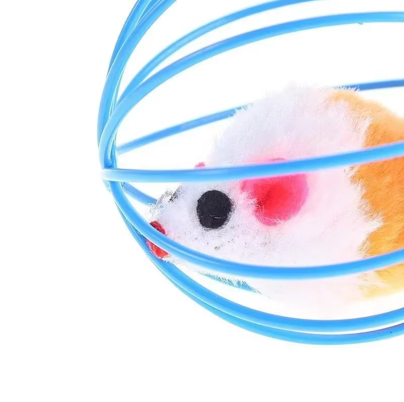 Cat Toy Mouse In Cage With Feather Tail