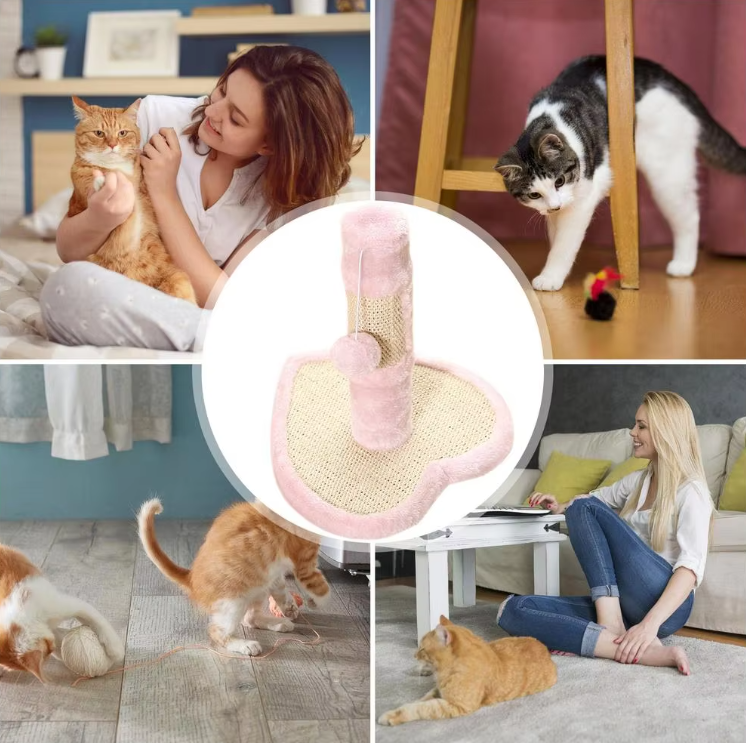 Cat Scratching Post In Heart Or Star Design With Toys