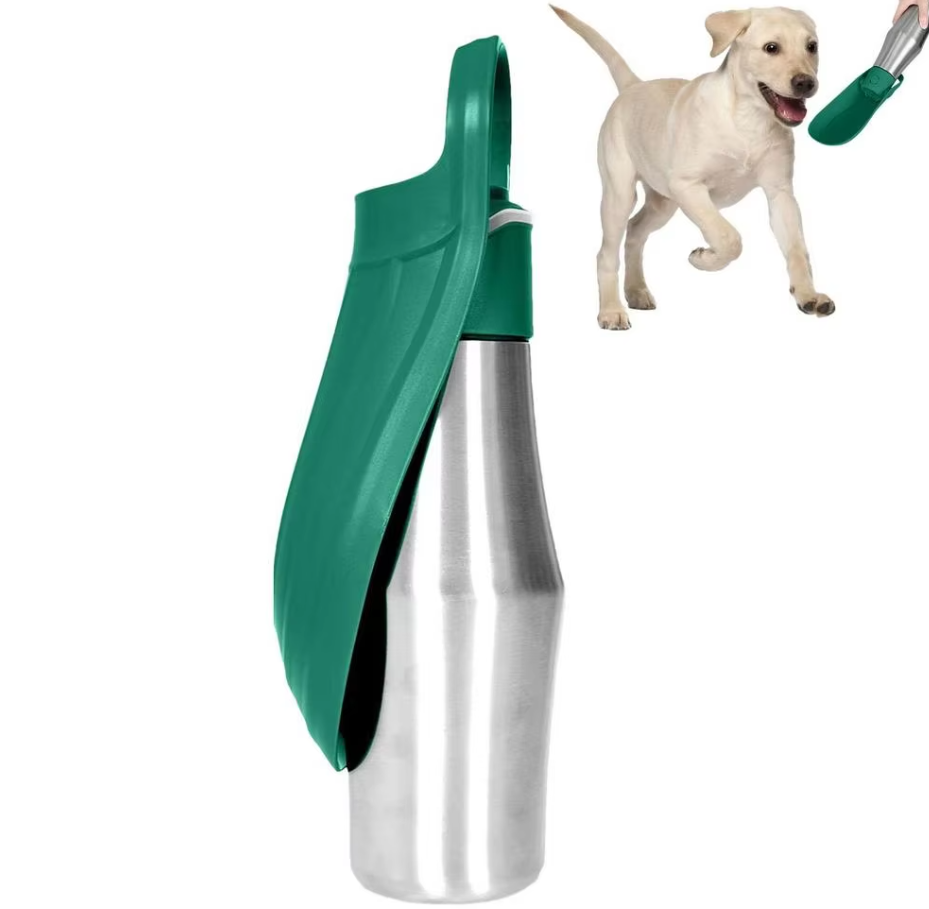 Stainless Steel Drinking Bottle For Dogs - Portable Water Dispenser With Foldable Bowl