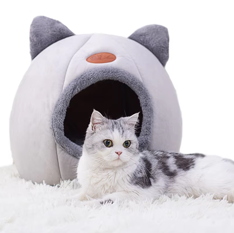 Cat - Shaped Cuddly Bed For Pets - Soft Warming Cat House With Removable Cushion