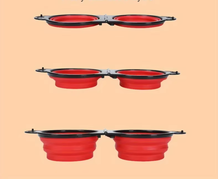 Collapsible Adjustable Double Feeding Bowl For Pets