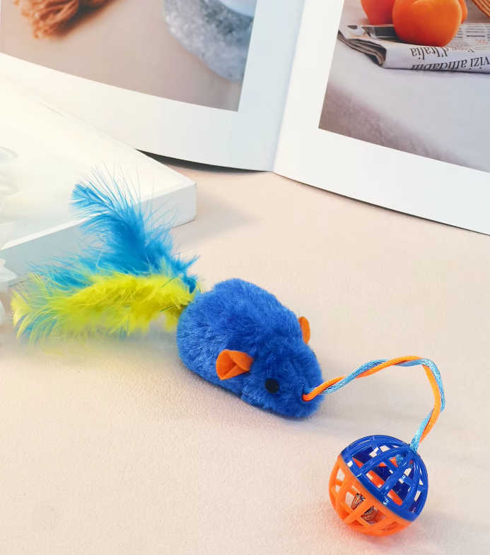 Cat Toy Set - Plush Mice With Feather Balls