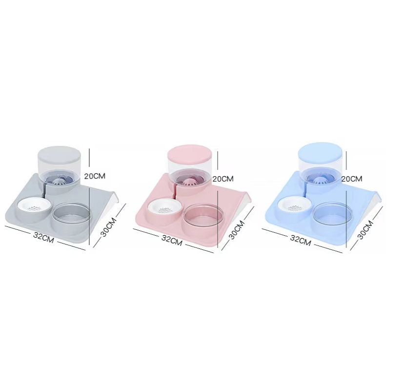 Water And Food Bowl For Pets - 2-in-1 System With Practical Base