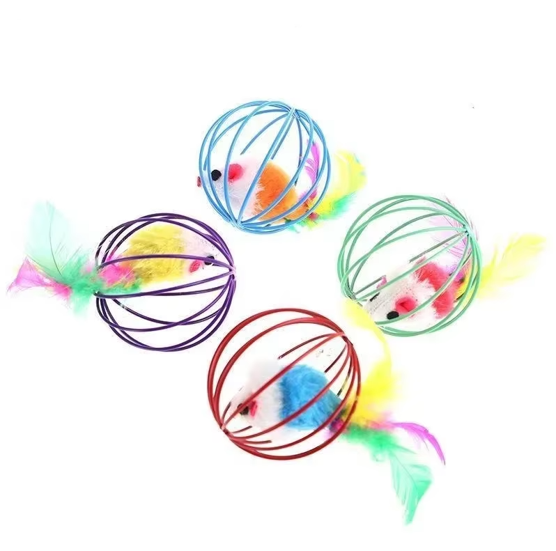 Cat Toy Mouse In Cage With Feather Tail