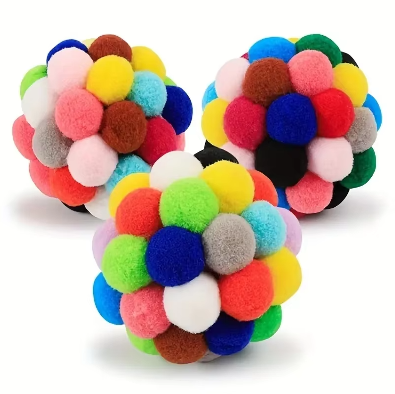Colourful Pompom Cat Ball - Soft Interactive Toy For Playful House Cats