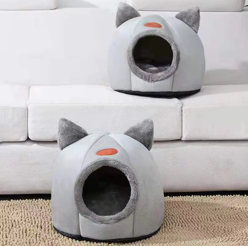 Cat - Shaped Cuddly Bed For Pets - Soft Warming Cat House With Removable Cushion