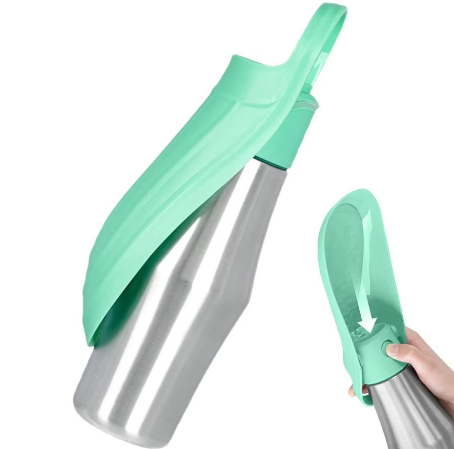 Stainless Steel Drinking Bottle For Dogs - Portable Water Dispenser With Foldable Bowl