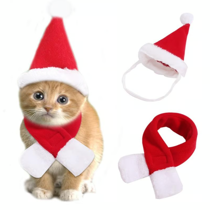Christmas Hat With Scarf For Pets