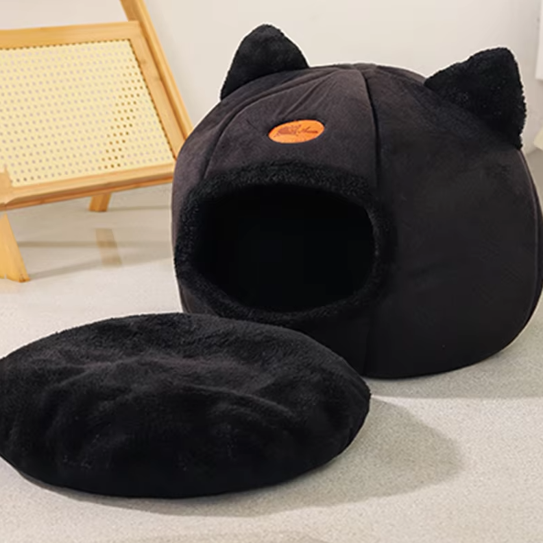 Cat - Shaped Cuddly Bed For Pets - Soft Warming Cat House With Removable Cushion