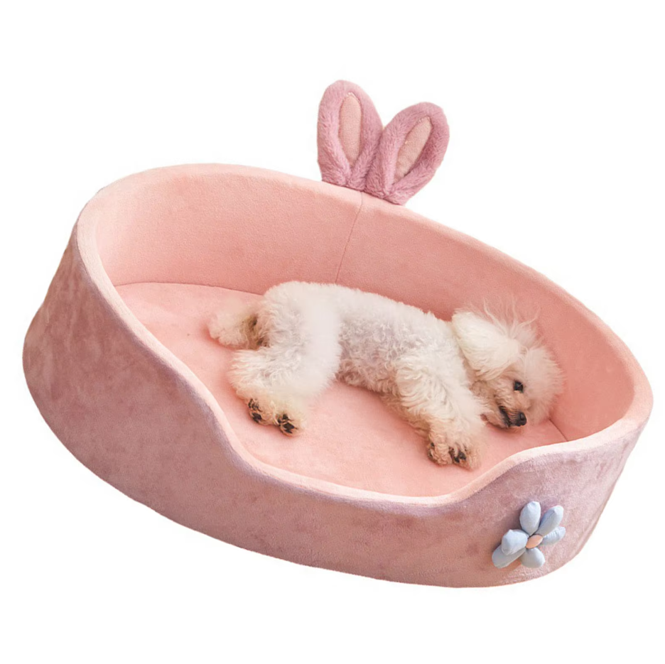 Dog Bed Bunny - Soft Cosy Pet Bed With Ears Flower Decoration
