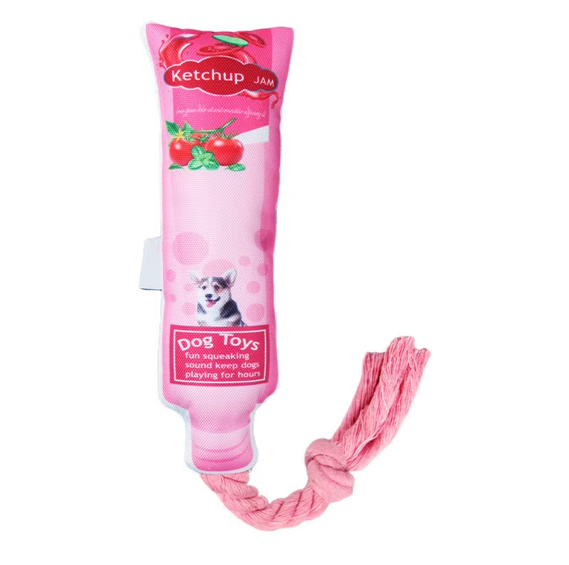 Dog Toy Fruit Jam - Squeaky Toy with Rope for Chewing and Pulling