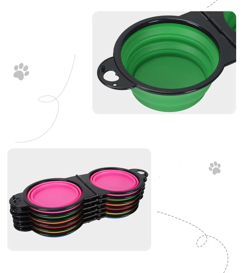 Collapsible Adjustable Double Feeding Bowl For Pets