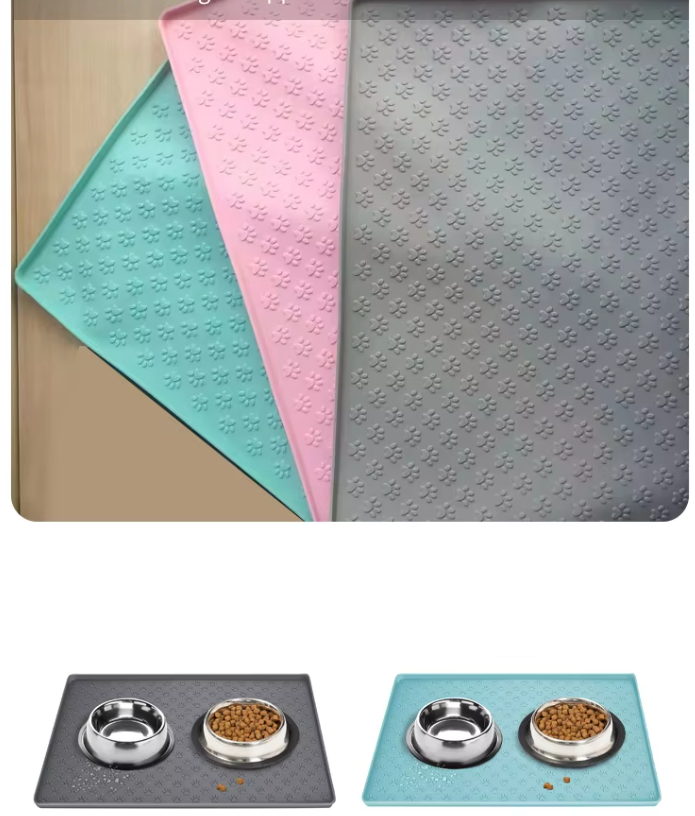 Feeding Mat With Stainless Steel Bowls For Pets