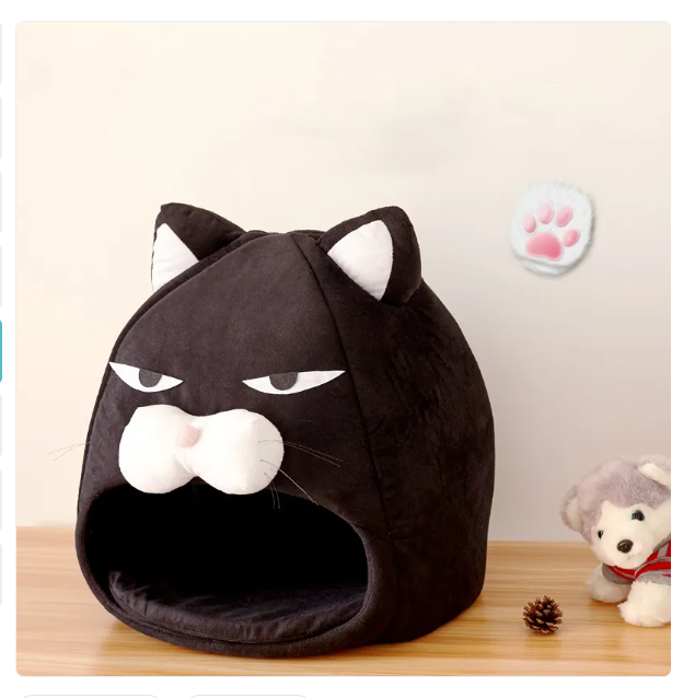 Cat Bed In Cat Head Design - Cozy Cave For Cats And Small Dogs