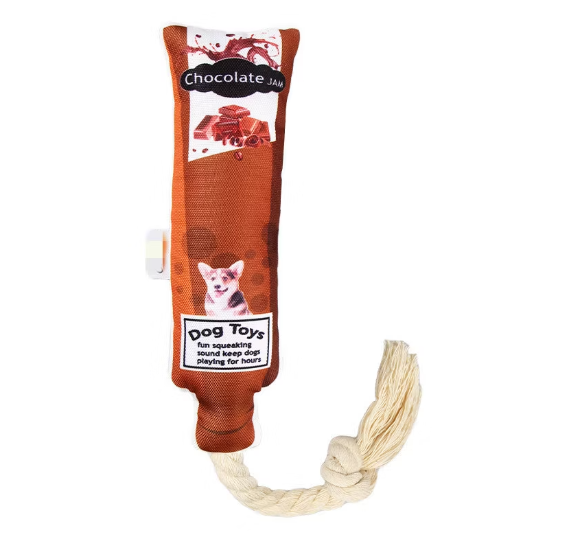 Dog Toy Fruit Jam - Squeaky Toy with Rope for Chewing and Pulling