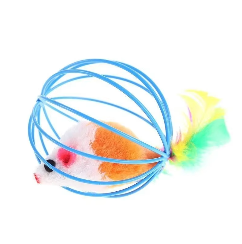 Cat Toy Mouse In Cage With Feather Tail