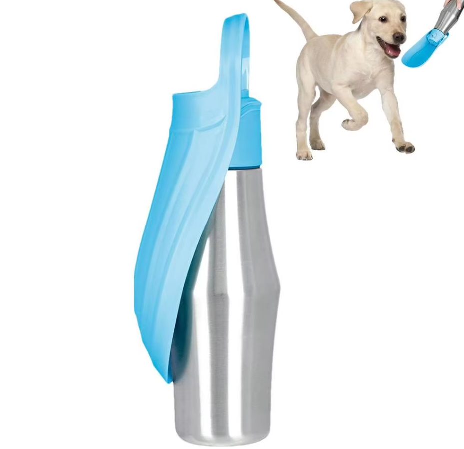 Stainless Steel Drinking Bottle For Dogs - Portable Water Dispenser With Foldable Bowl