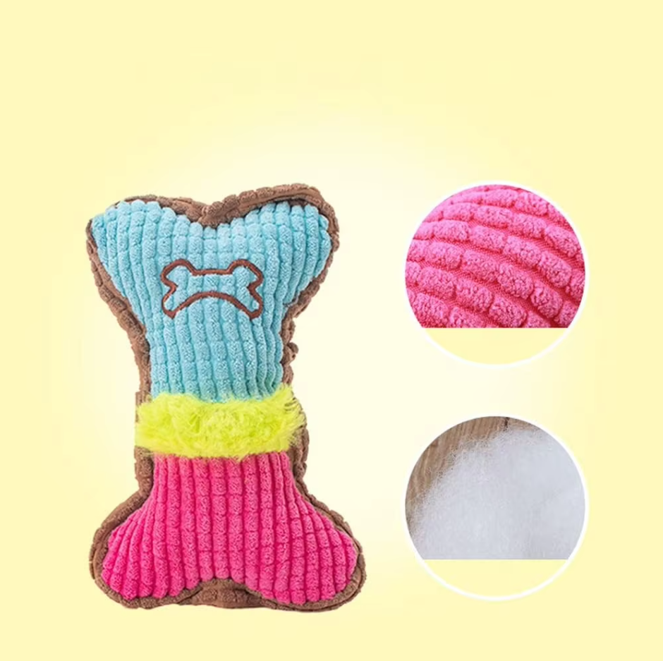 Soft Squeaker Dog Toy - Robust Chew Cushion In Bone Shape