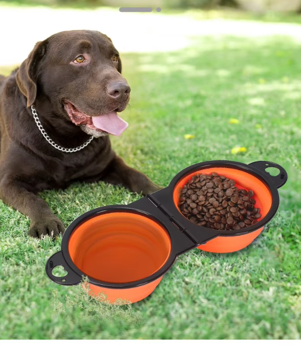 Collapsible Adjustable Double Feeding Bowl For Pets