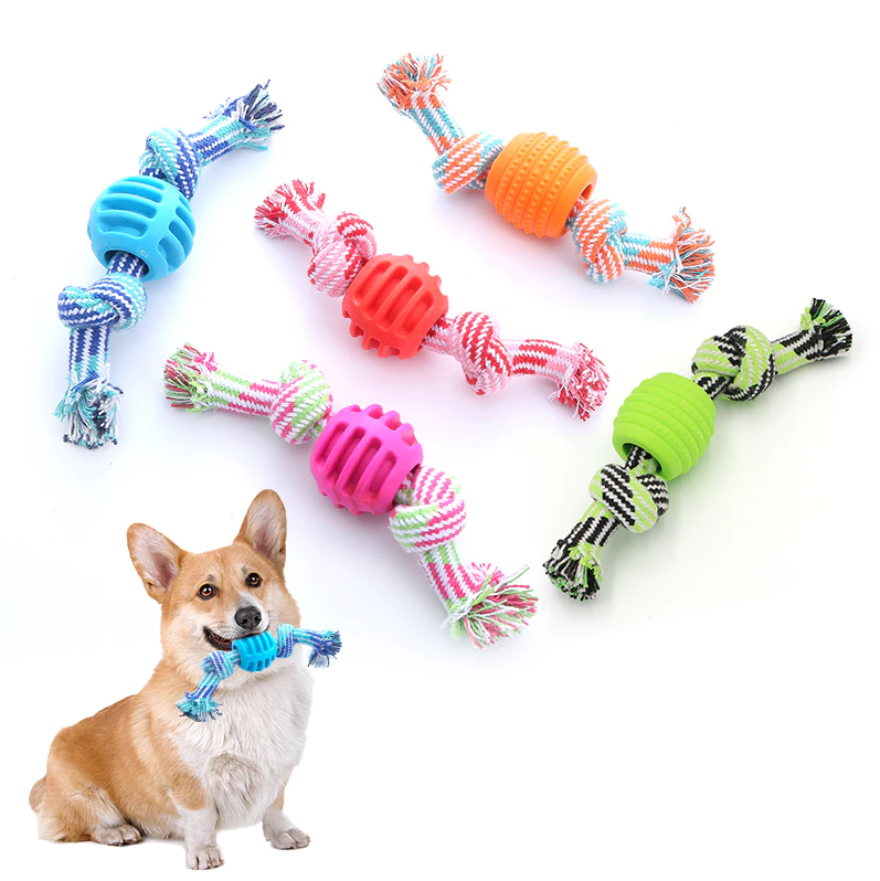 Dog Toy Chew Rope - Robust Rope With Teething Ball For Dental Care Fun