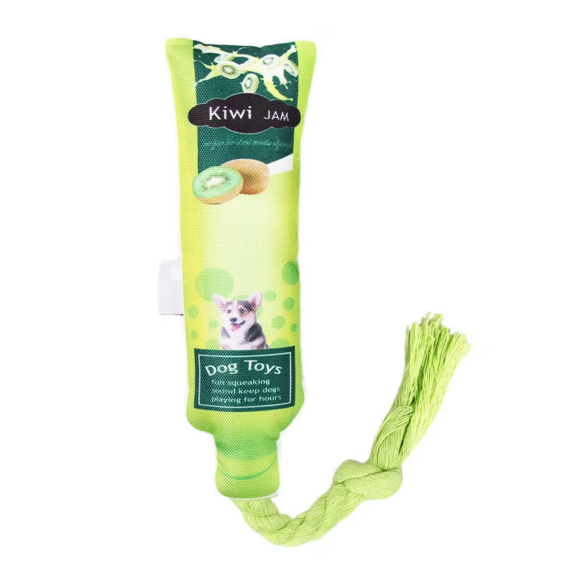 Dog Toy Fruit Jam - Squeaky Toy with Rope for Chewing and Pulling