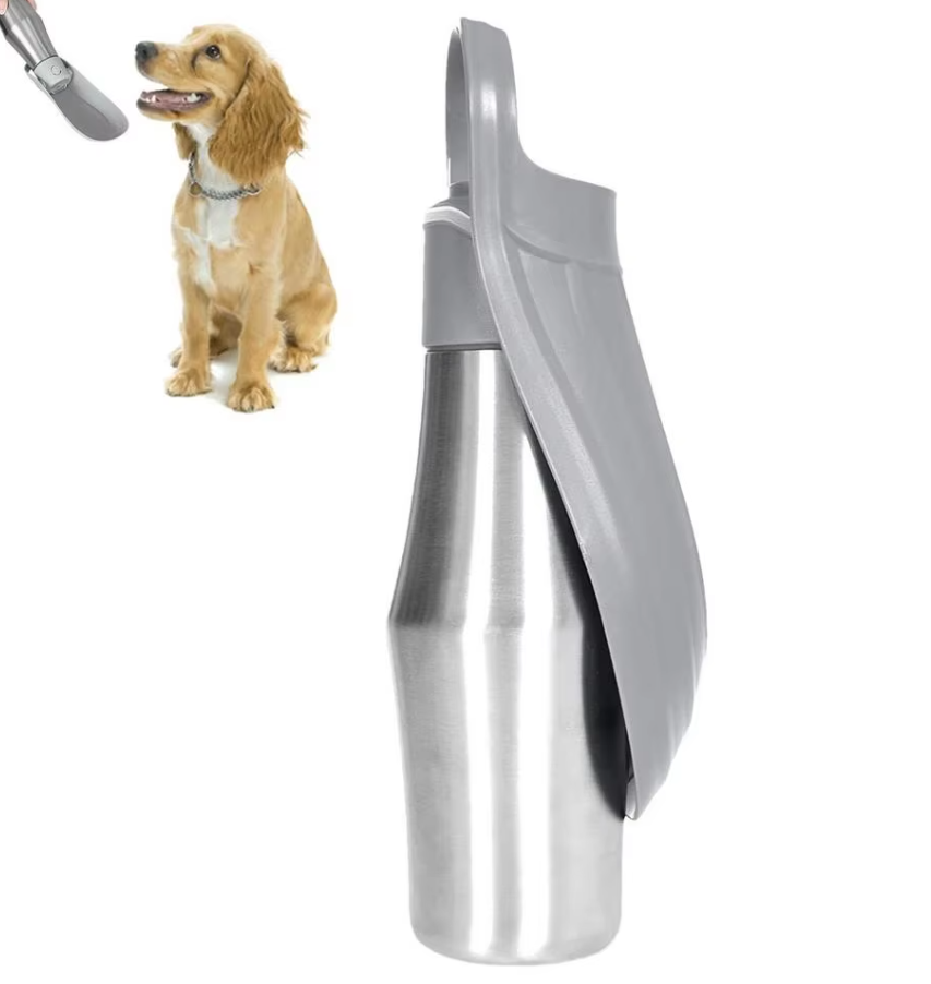 Stainless Steel Drinking Bottle For Dogs - Portable Water Dispenser With Foldable Bowl