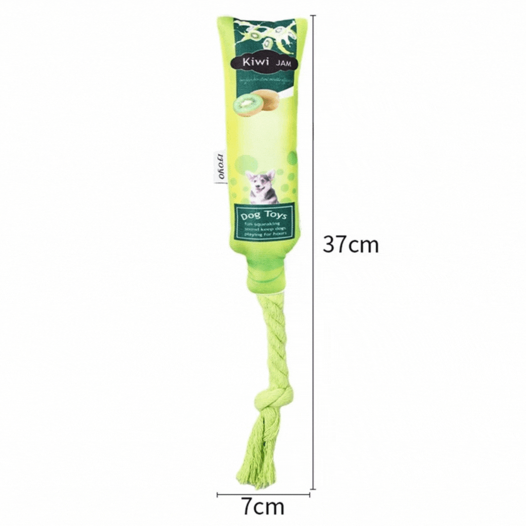 Dog Toy Fruit Jam - Squeaky Toy with Rope for Chewing and Pulling