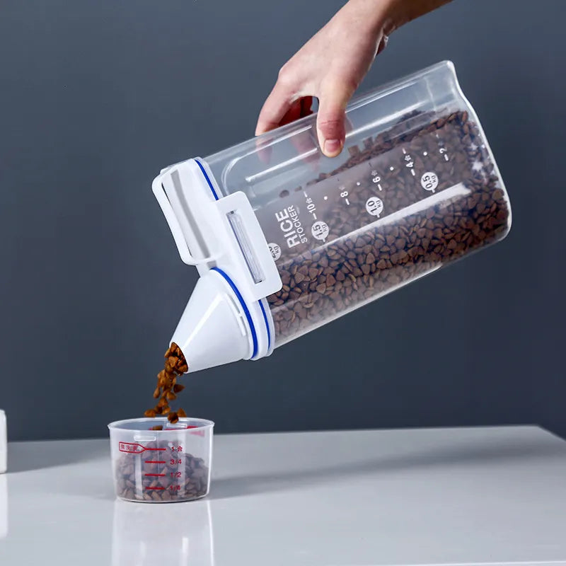 Airtight Storage Container For Rice And Dry Food With Measuring Cup And Carrying Handle