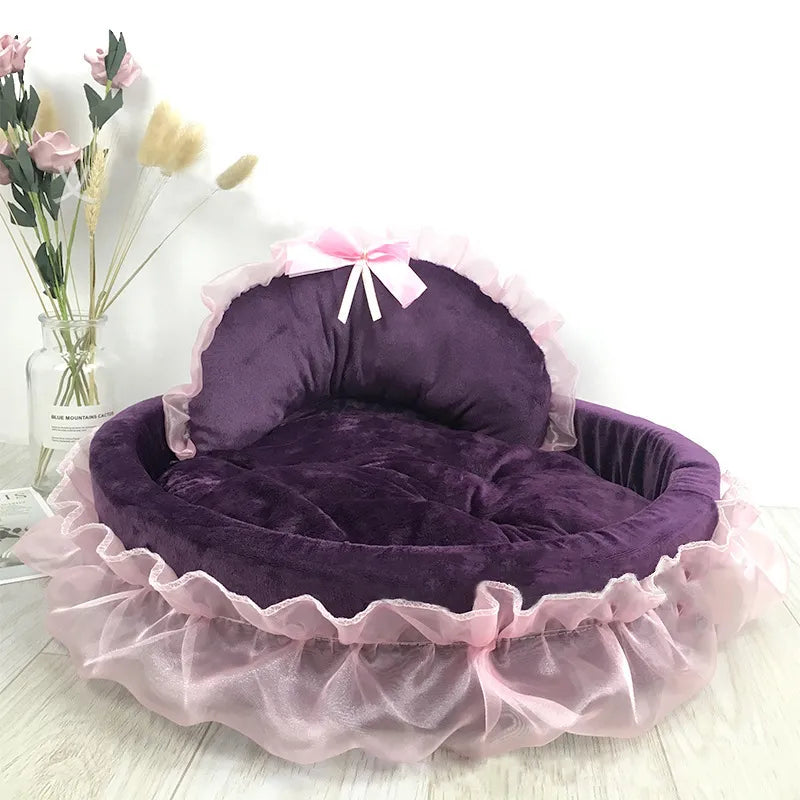 Cat Bed with Tulle Ruffle and Bow for Stylish Resting Times