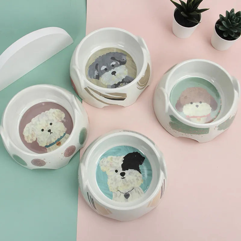 Ceramic Dog Bowl With Dog Picture - Food And Water Bowl For Dogs