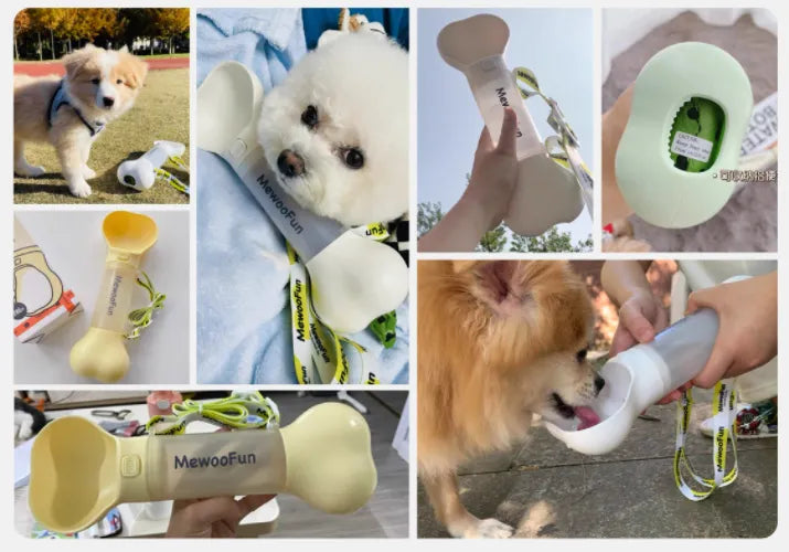 Bone-shaped Drinking Bottle For Dogs - Portable Water Dispenser With Bowl