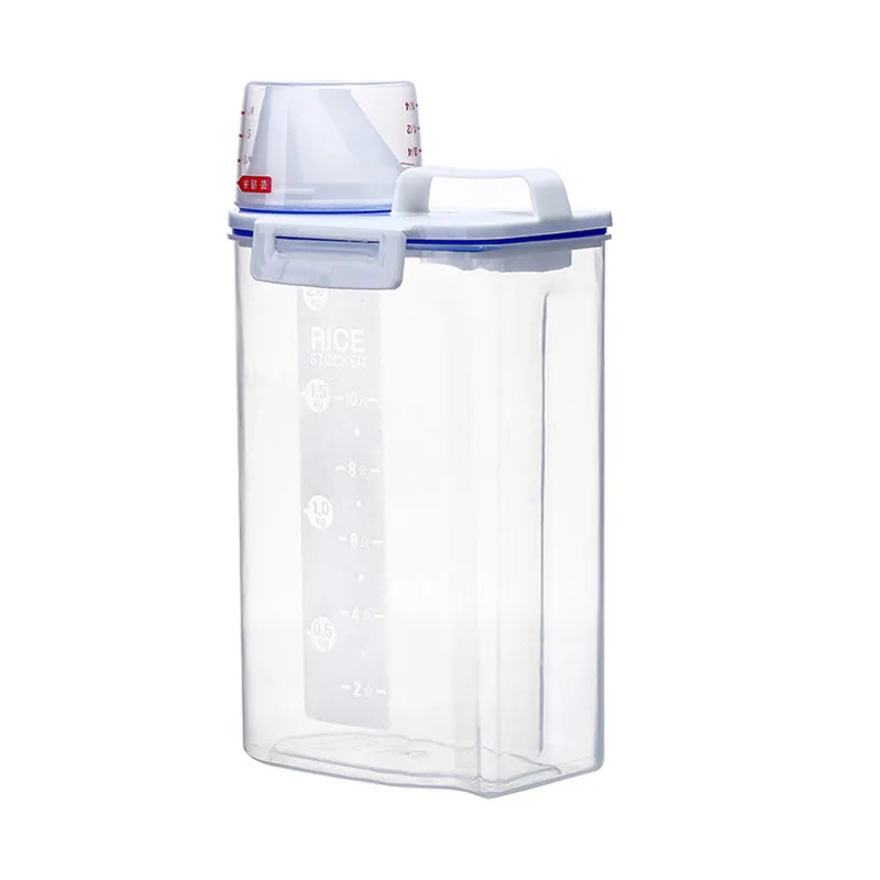 Airtight Storage Container For Rice And Dry Food With Measuring Cup And Carrying Handle
