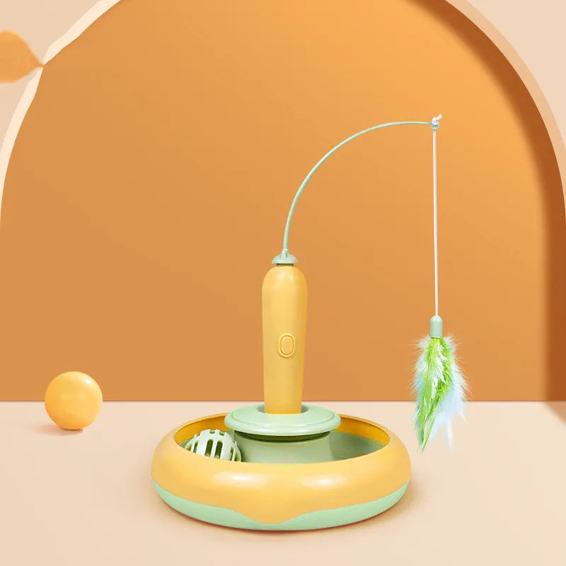 Interactive Cat Toy With Feathers And Ball - Electronic Toy For Cats