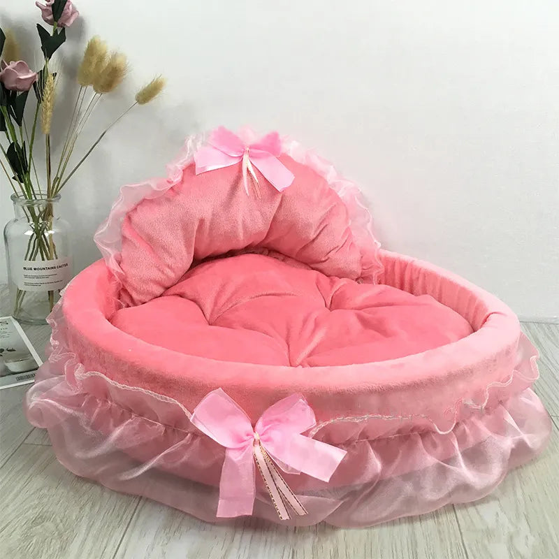 Cat Bed with Tulle Ruffle and Bow for Stylish Resting Times