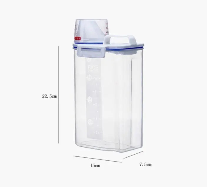 Airtight Storage Container For Rice And Dry Food With Measuring Cup And Carrying Handle