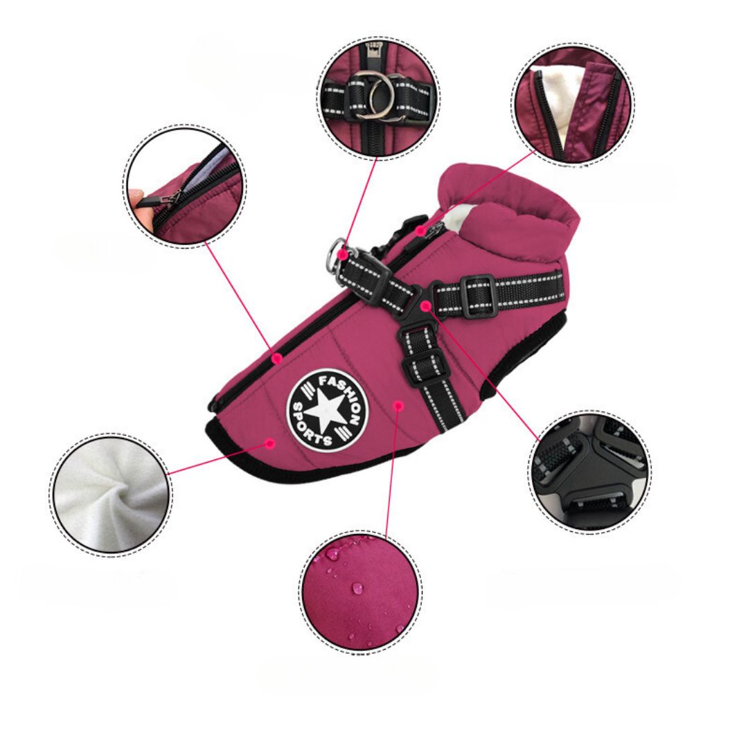 Wind and Waterproof Dog Jacket with Integrated Harness