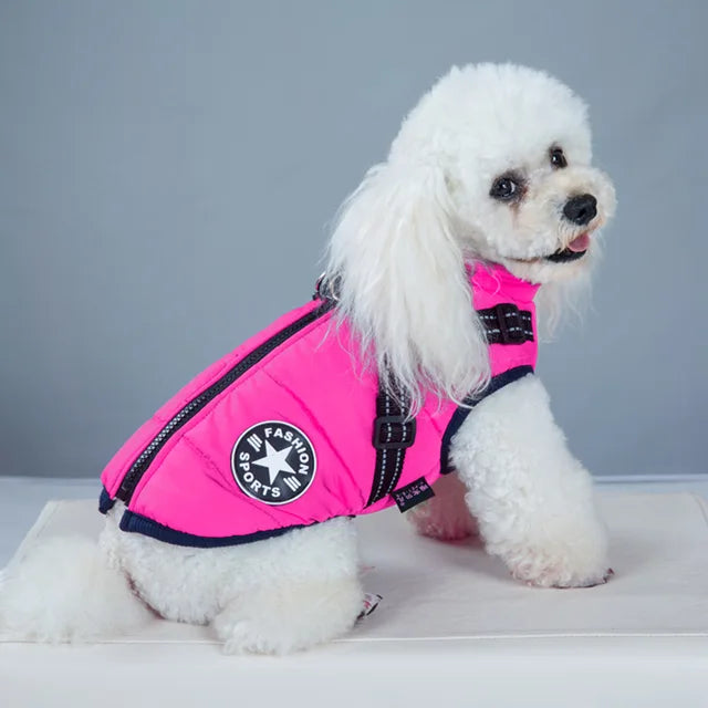 Wind and Waterproof Dog Jacket with Integrated Harness
