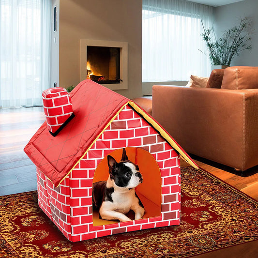 Foldable Dog House In Brick Design For Indoors And Outdoors