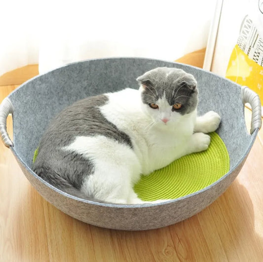 Felt Pet Bed For Cats - Soft Comfortable Basket With Handles