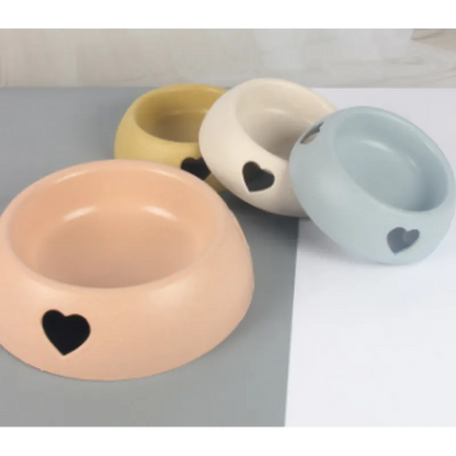 Dog Bowl Made Of Natural Material - Food And Water Bowl With Heart Design